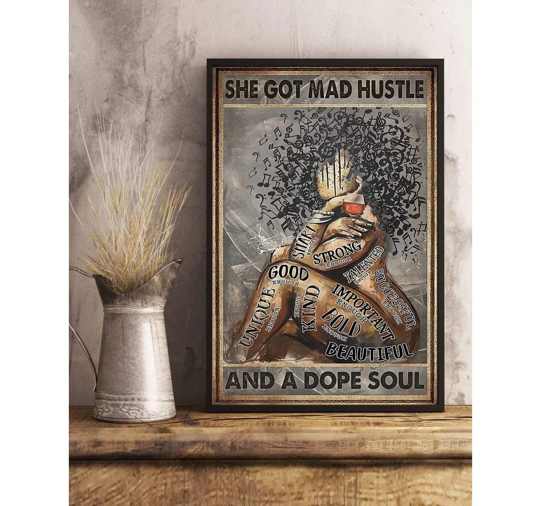 Poster, Canvas - Black Girl She Got Mad Hustle And A Dope Soul V Print Framed Wall Art