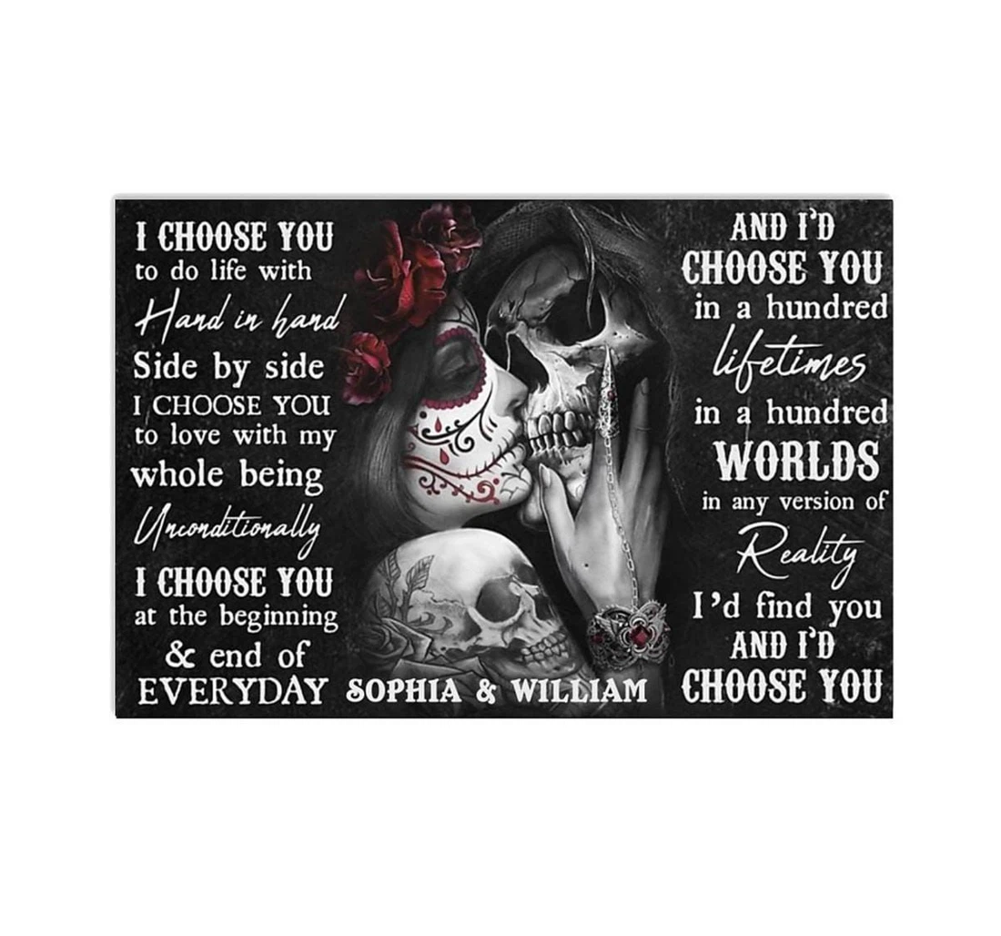 Poster, Canvas - Custom Name Couple Sugar Skull I Choose You V Print Framed Wall Art