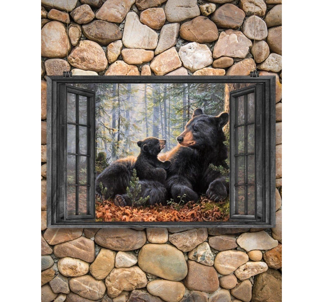Poster, Canvas - Mother Day Mama Bear, Black Bear By The Window Kv Print Framed Wall Art