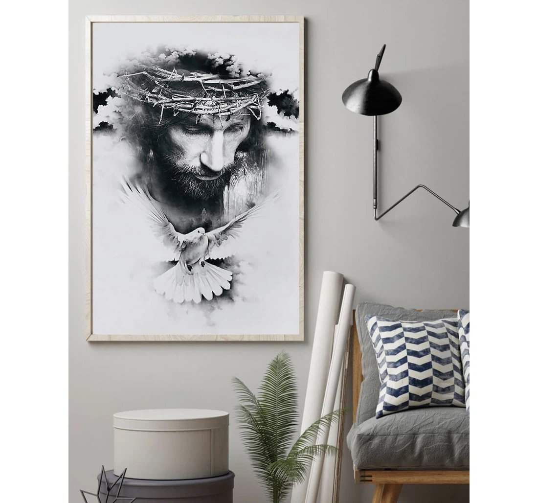 Poster, Canvas - Dove Jesus Christians God Bless You V Print Framed Wall Art
