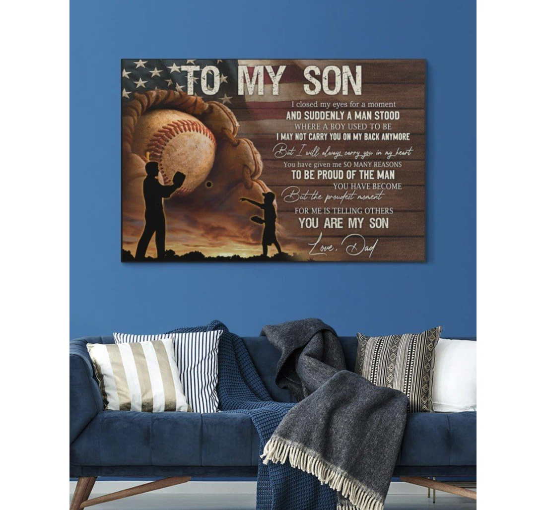 Poster, Canvas - Father's Day Baseball You Are My Son Love Dad Pattern Print Framed Wall Art