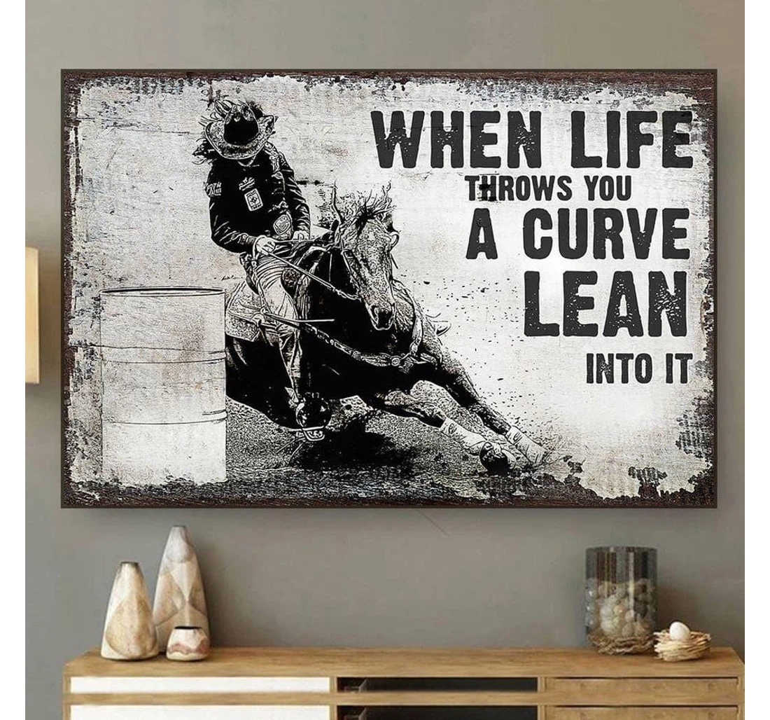 Poster, Canvas - When Life Throws You A Curve Barrel Racing Landscape V Print Framed Wall Art