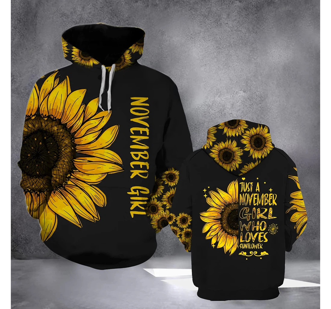 Just A November Girl Sunflower 3d 3d Birthday Gift Christmas Or Friends F - 3D Printed Pullover Hoodie