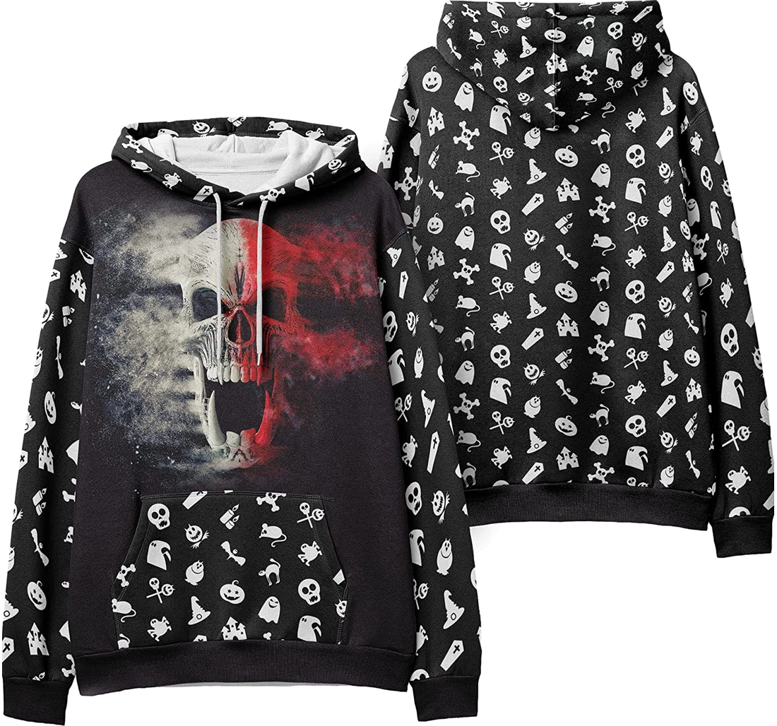 Devil Skull Crossbones Seamless Pattern Halloween - 3D Printed Pullover Hoodie