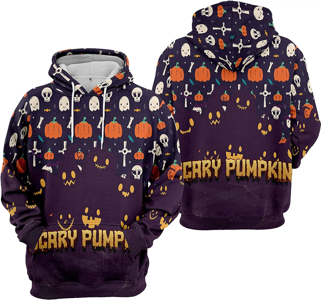 Crazy Pumpkin Cat Bat Cobweb Seamless Pattern Halloween - 3D Printed Pullover Hoodie