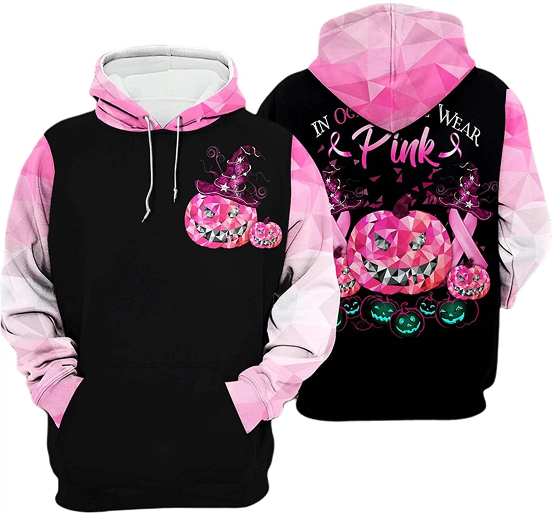 Halloween Breast Cancer We Wear Pink Pumpkin Polygonal - 3D Printed Pullover Hoodie