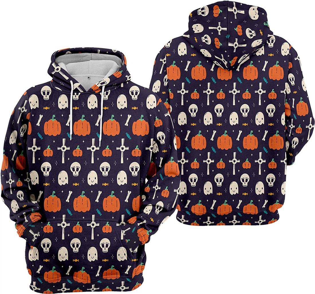 Cat Bat Cobweb Seamless Pattern Halloween - 3D Printed Pullover Hoodie