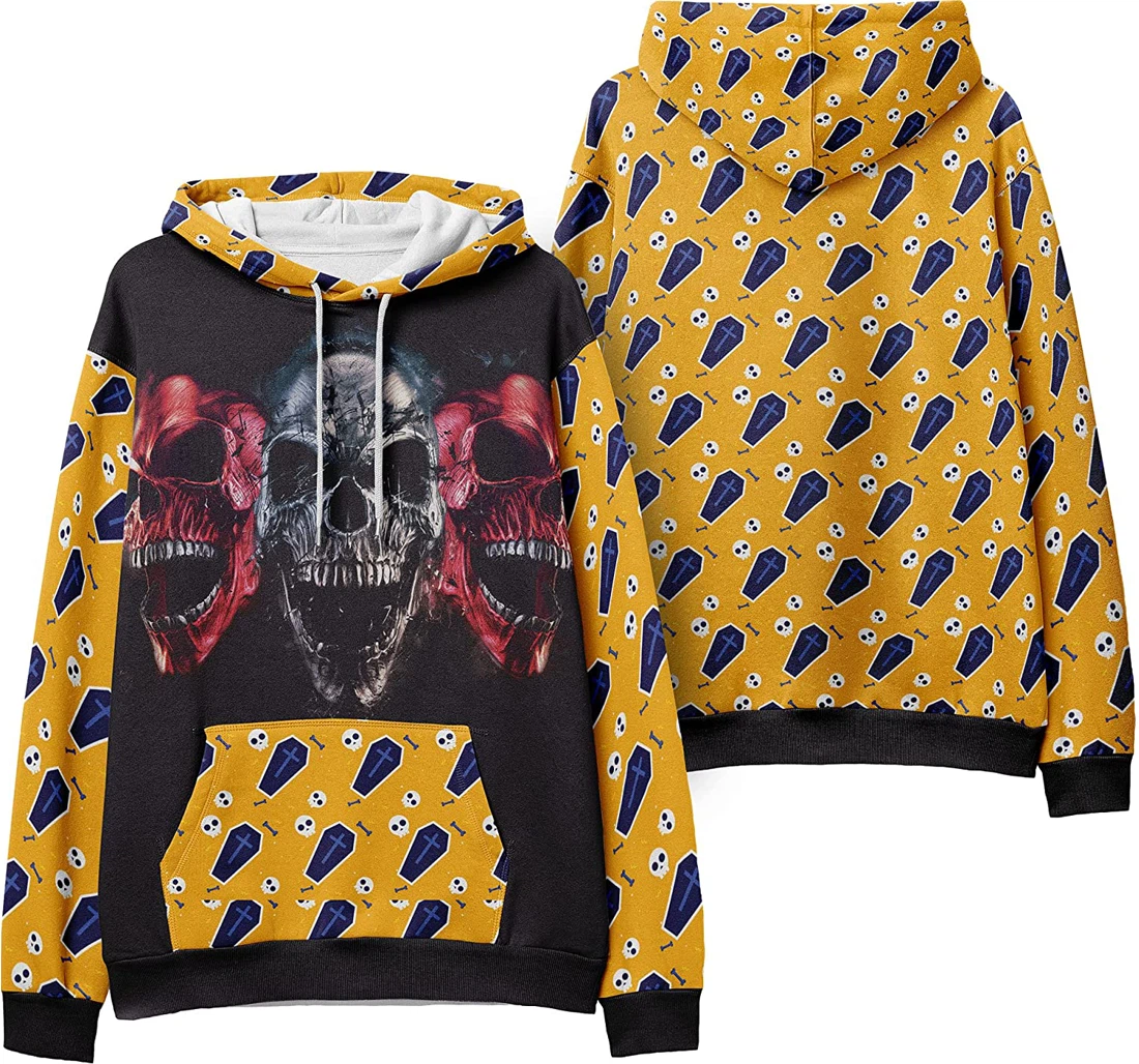 Demon Skulls Monster Mask Seamless Pattern Halloween - 3D Printed Pullover Hoodie