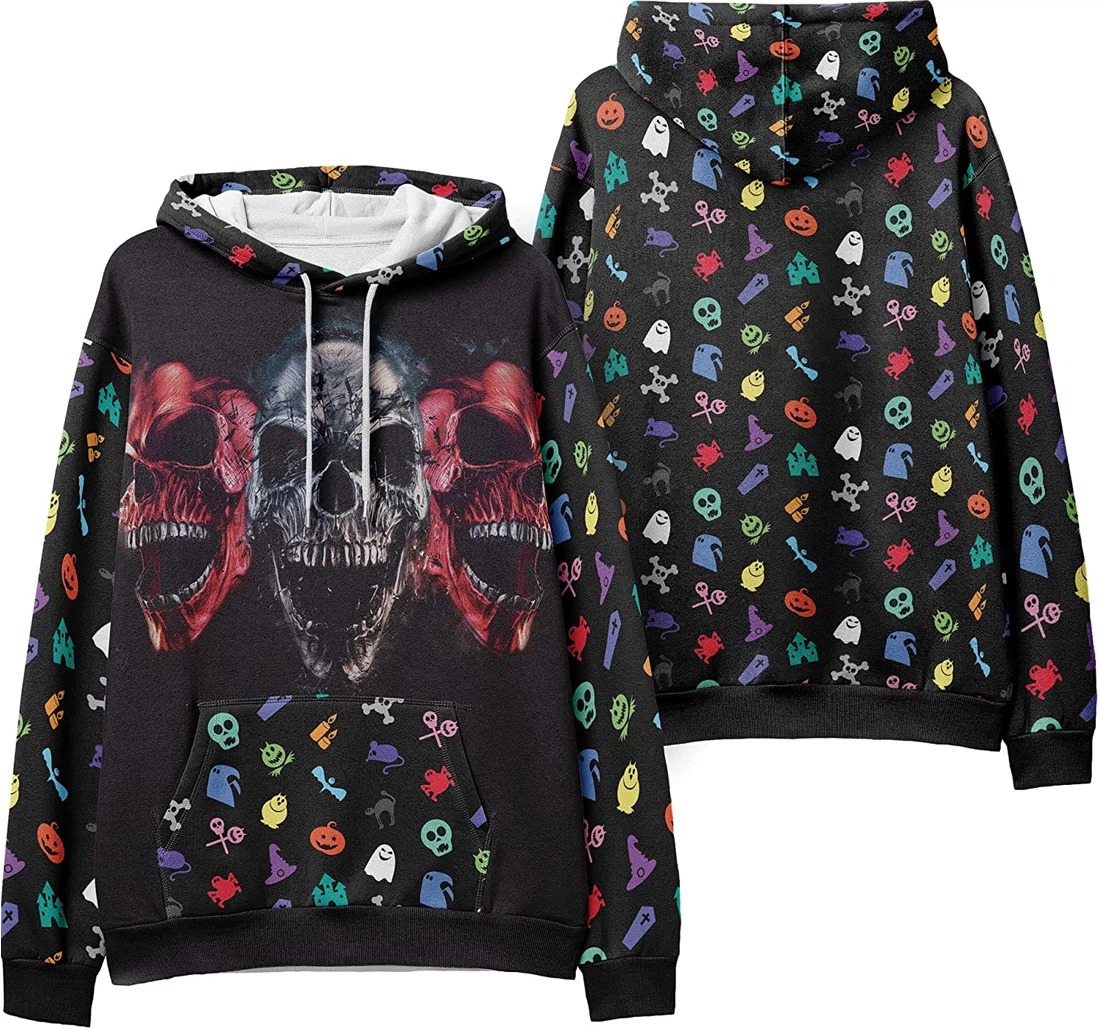 Demon Skull Crossbones Seamless Pattern Halloween - 3D Printed Pullover Hoodie