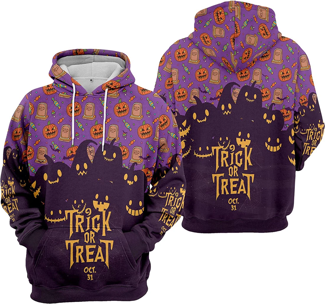 Trick Or Treat Oct Pumpkin Spider Seamless Pattern Halloween - 3D Printed Pullover Hoodie