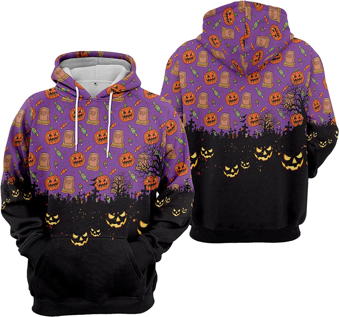 Cemetery Pumpkin Spider Seamless Pattern Halloween - 3D Printed Pullover Hoodie