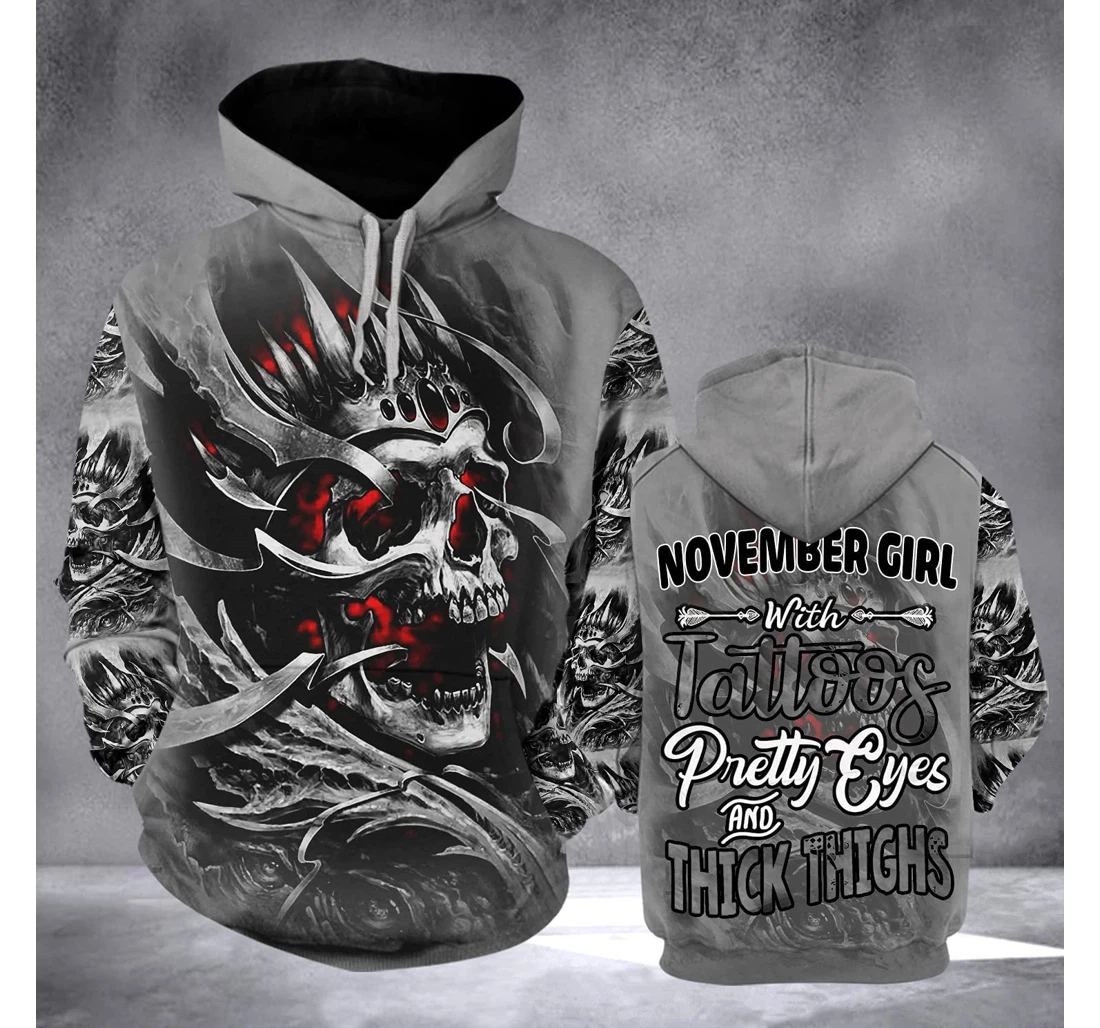 November Girl Cool Skull 3d 3d Birthday Gift Christmas Or Friends F - 3D Printed Pullover Hoodie