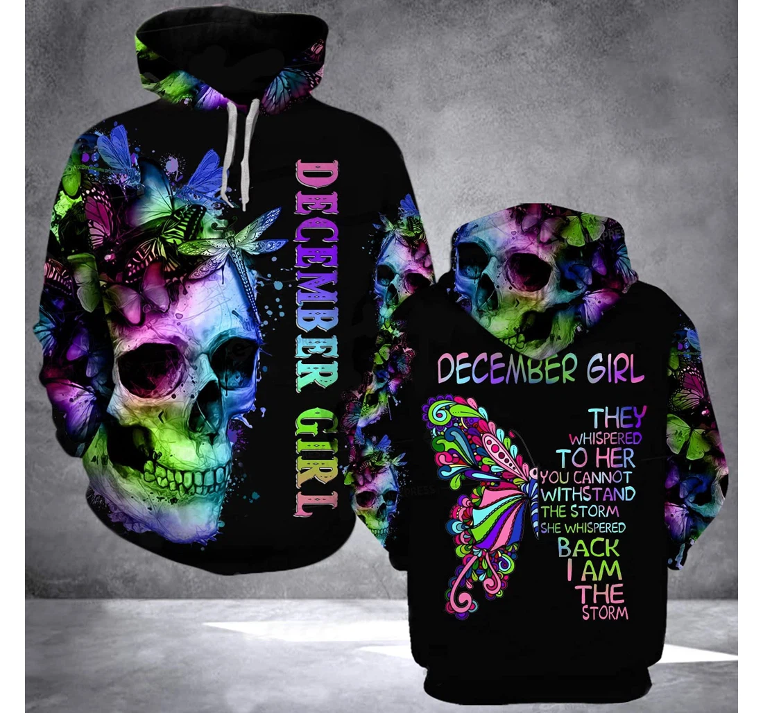 December Girl Butterflies Skull 3d 3d Birthday Gift Christmas Or Friends F - 3D Printed Pullover Hoodie