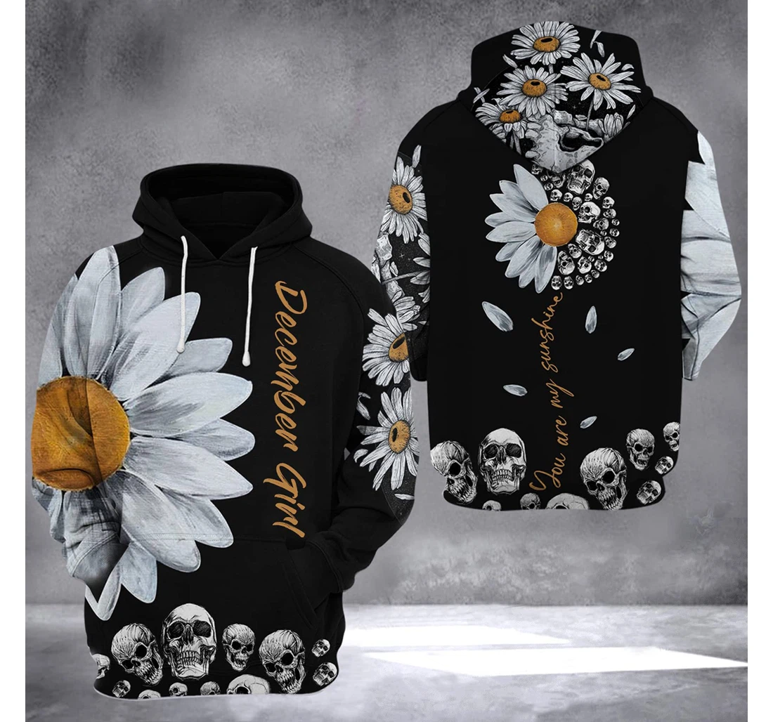 December Girl Daisy Skull 3d 3d Birthday Gift Christmas Or Friends F - 3D Printed Pullover Hoodie