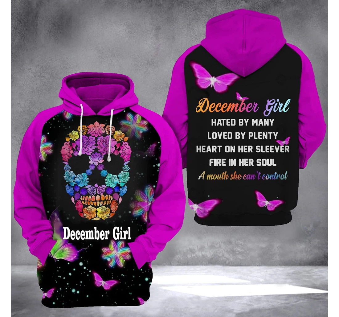 December Girl Flower Skull 3d 3d Birthday Gift Christmas Or Friends F - 3D Printed Pullover Hoodie