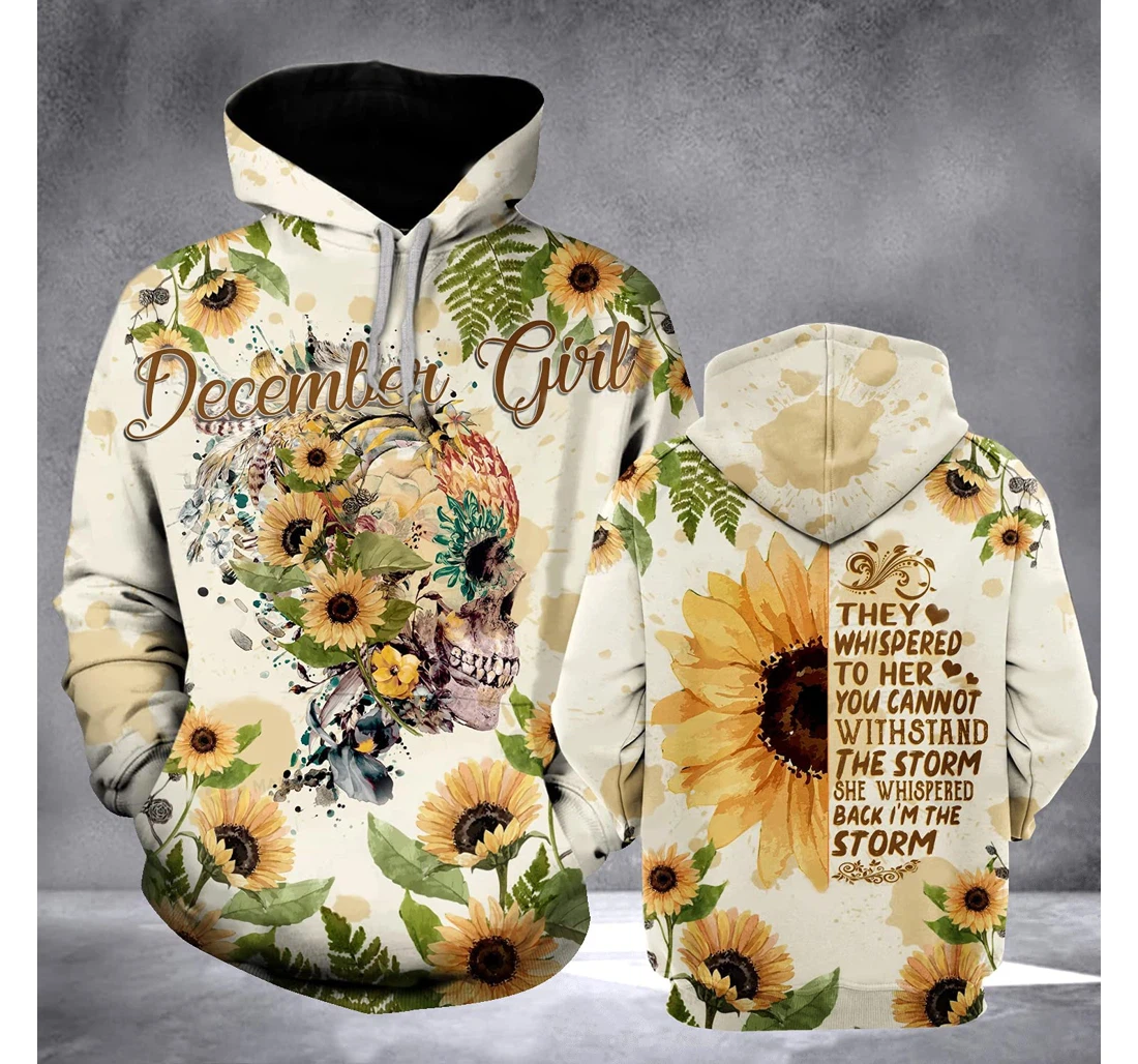 December Girl Flower Skull 3d 3d Birthday Gift Christmas Or Friends F - 3D Printed Pullover Hoodie