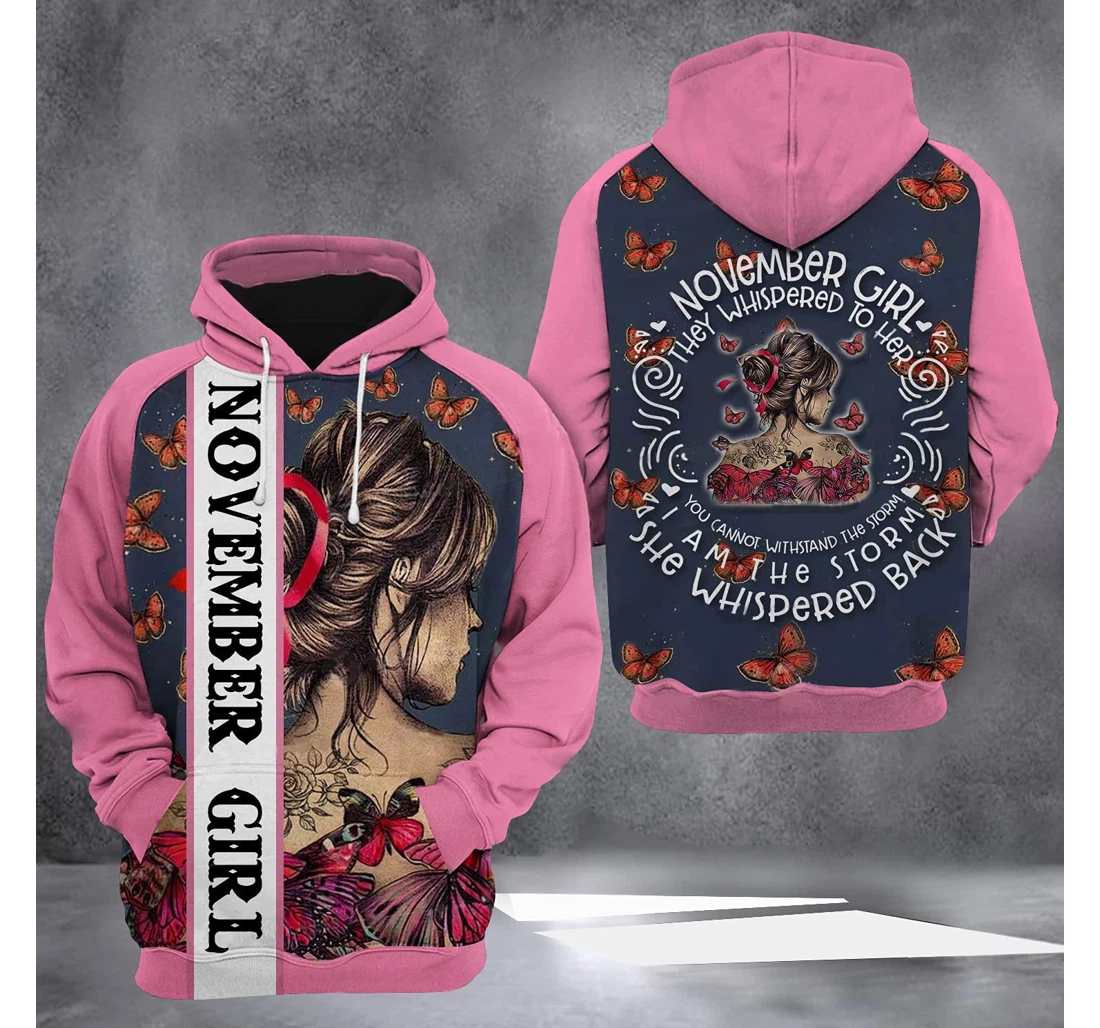 November Butterfly Girl 3d 3d Birthday Gift Christmas Or Friends F - 3D Printed Pullover Hoodie