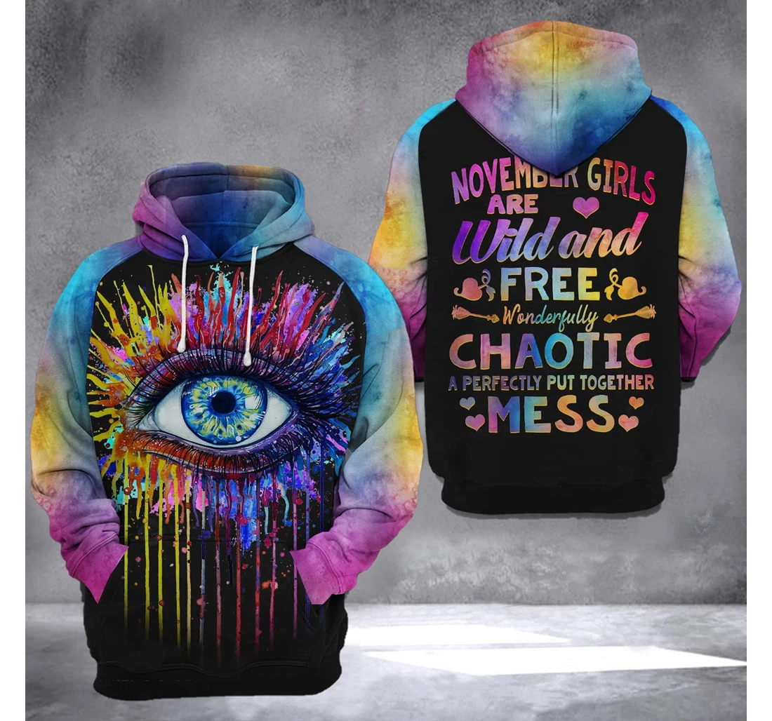 November Girl Eyes Colorful 3d 3d Birthday Gift Christmas Or Friends F - 3D Printed Pullover Hoodie