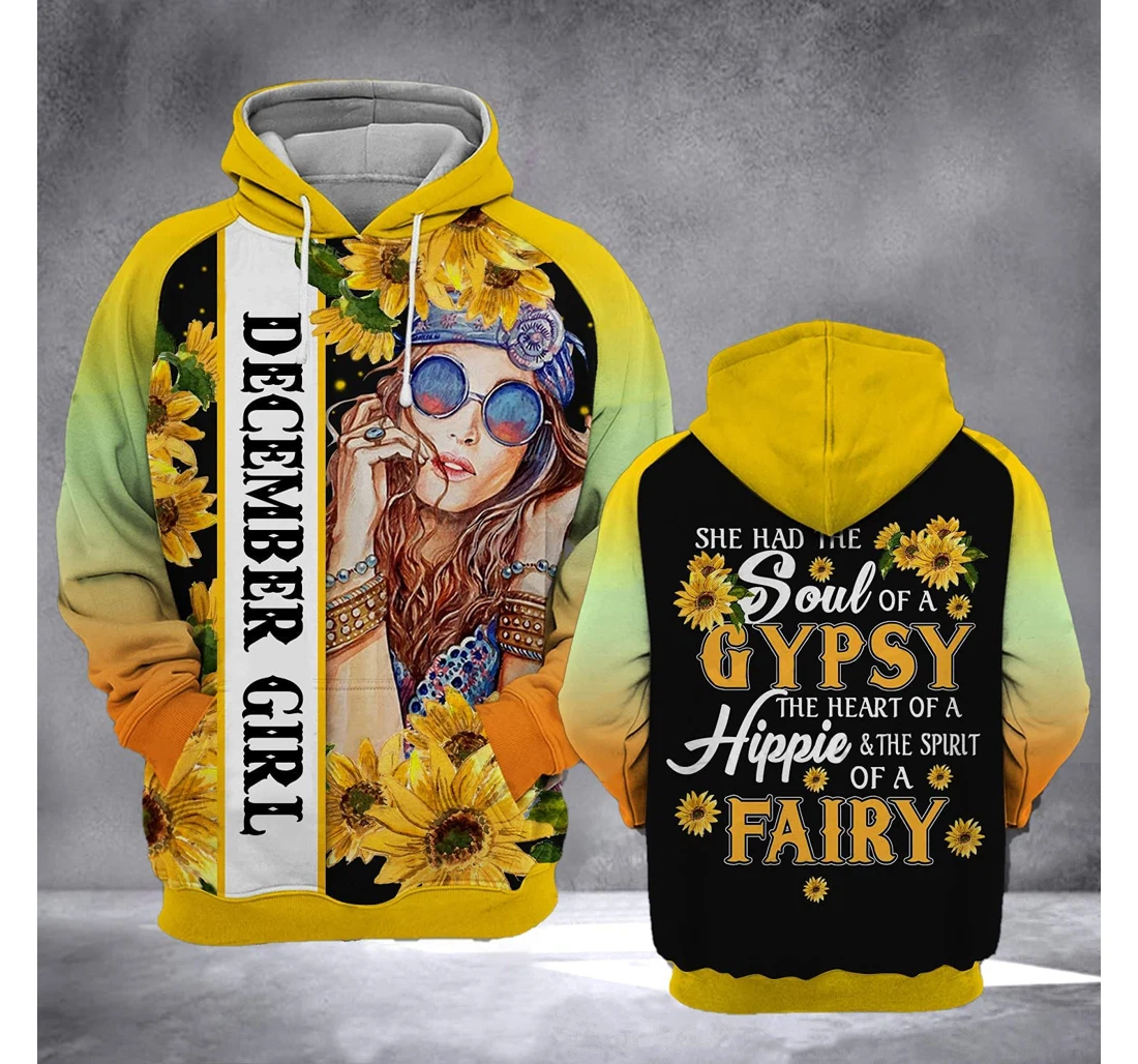 December Girl Hippie 3d 3d Birthday Gift Christmas Or Friends F - 3D Printed Pullover Hoodie