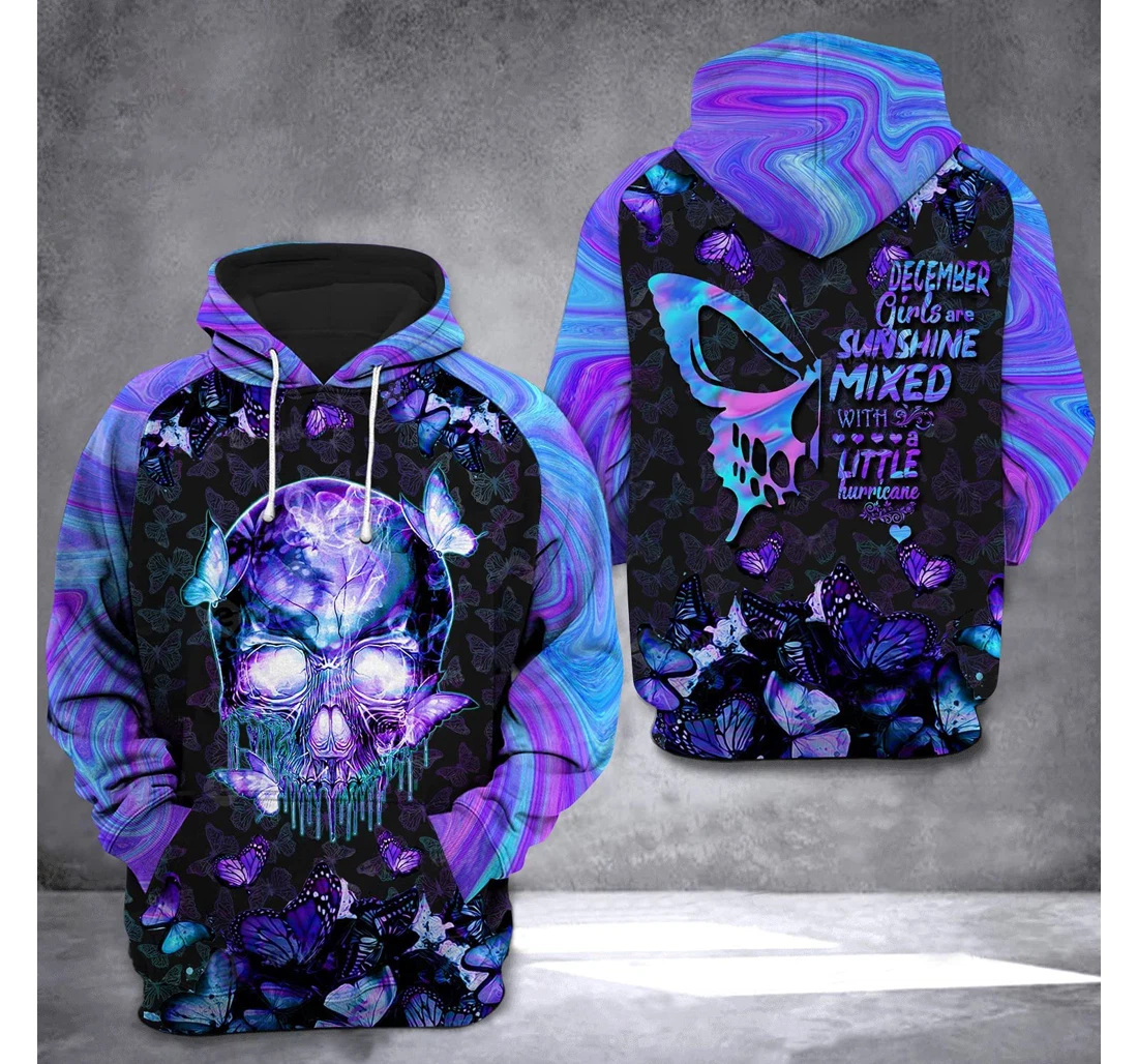 December Girl Butterfly Skull 3d 3d Birthday Gift Christmas Or Friends F - 3D Printed Pullover Hoodie