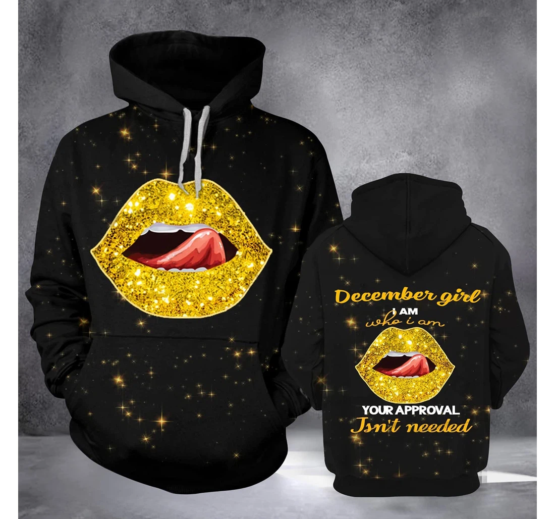 December Girl Golden Lip 3d 3d Birthday Gift Christmas Or Friends F - 3D Printed Pullover Hoodie