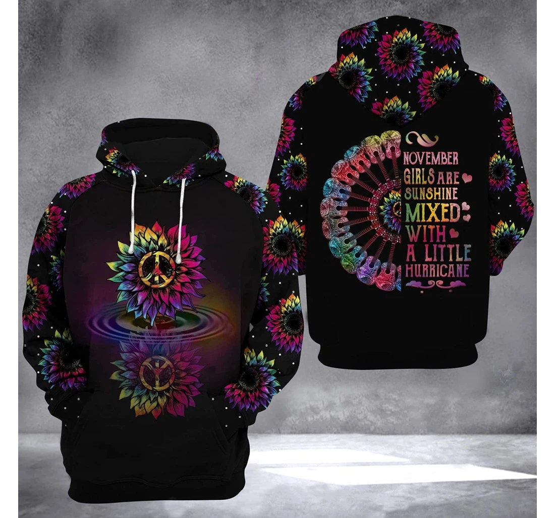 November Girl Hippie Flower 3d 3d Birthday Gift Christmas Or Friends F - 3D Printed Pullover Hoodie