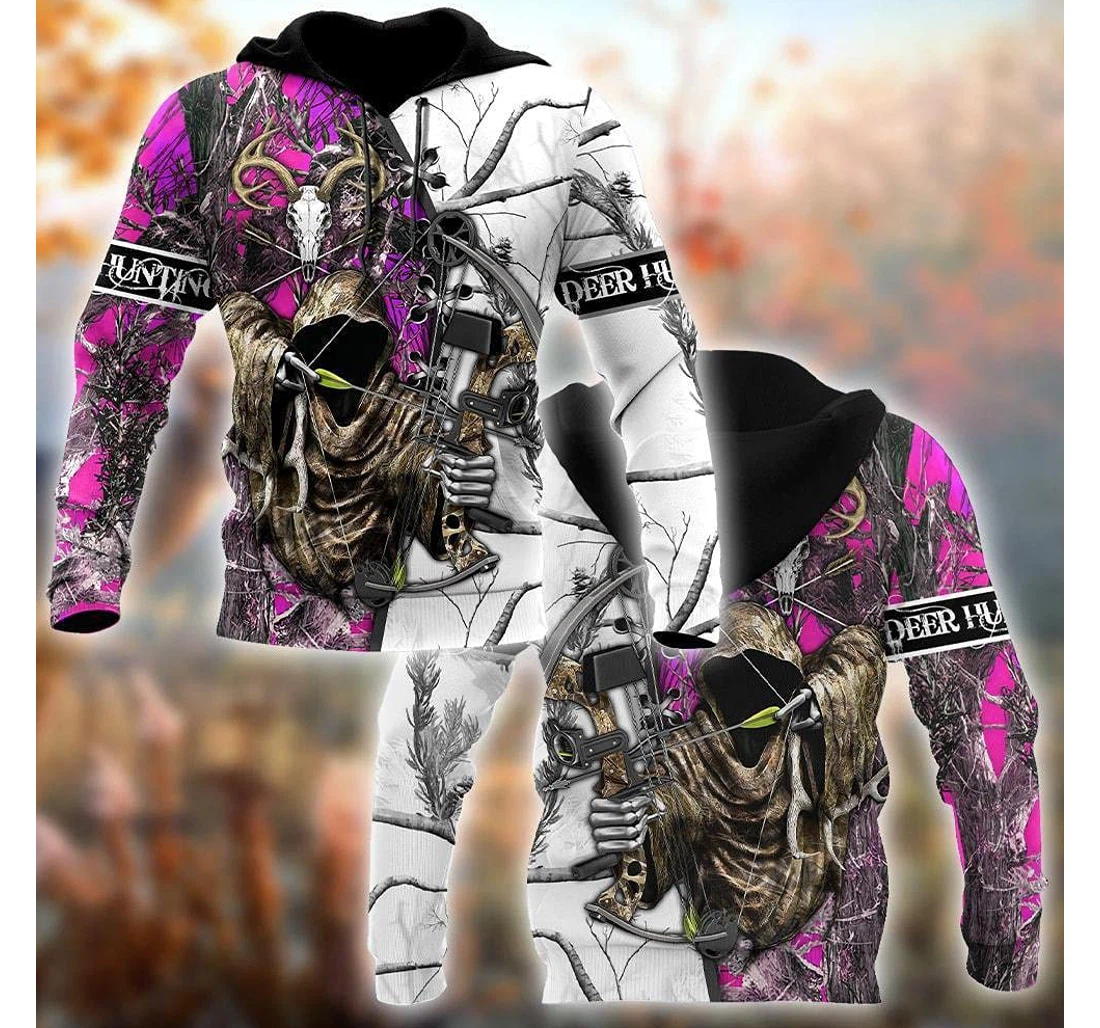 Bow Hunter Deer Hunting Pink Color Print- Deer Hunting Jacket- Deer Hunter Birthday Gift Christmas Or Friends D8 - 3D Printed Pullover Hoodie