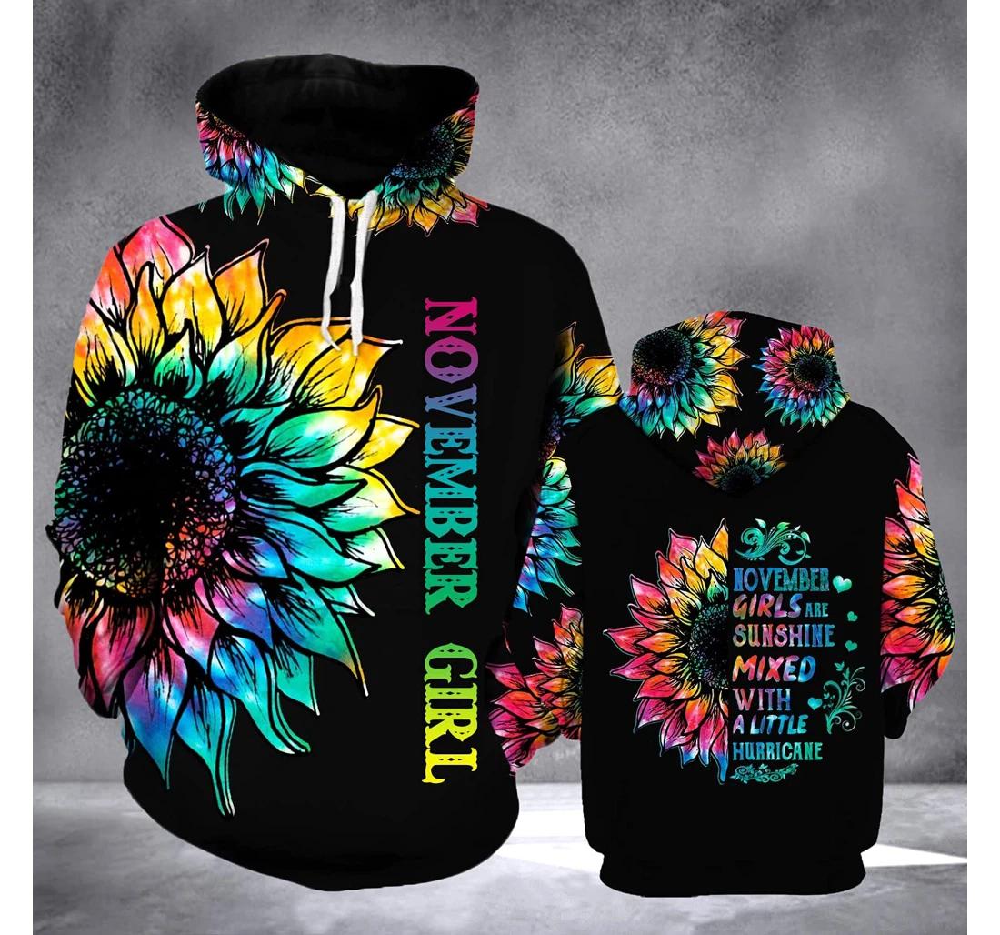 November Girl Colorful Sunflower 3d 3d Birthday Gift Christmas Or Friends F - 3D Printed Pullover Hoodie