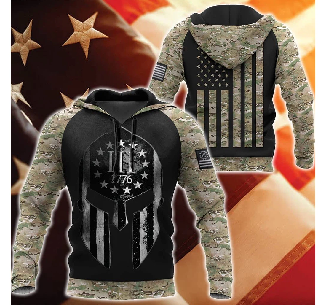 Spartan Soldier Us Army Veteran American Flag Jacket Spartan Military Birthday Gift Christmas Or Friends D - 3D Printed Pullover Hoodie