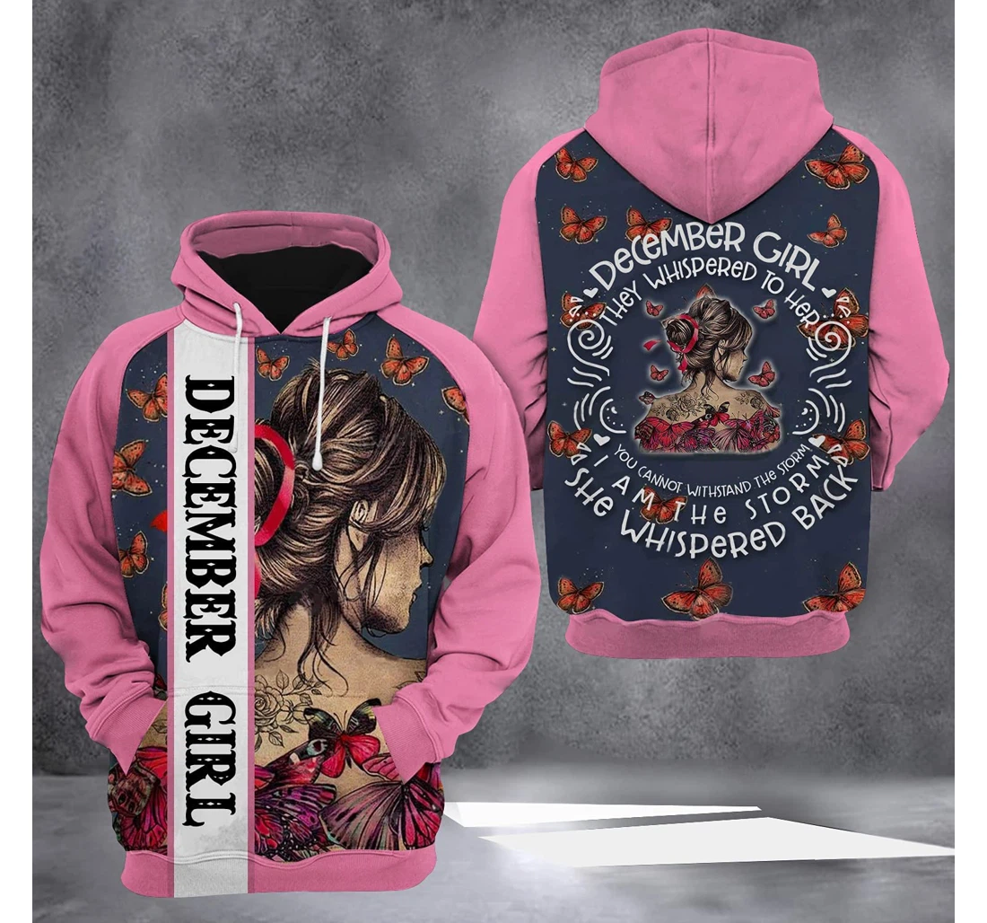 December Butterfly Girl 3d 3d Birthday Gift Christmas Or Friends F9 - 3D Printed Pullover Hoodie