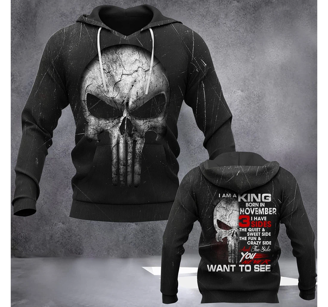 I Am A November King Skull 3d 3d Birthday Gift Christmas Or Friends F - 3D Printed Pullover Hoodie