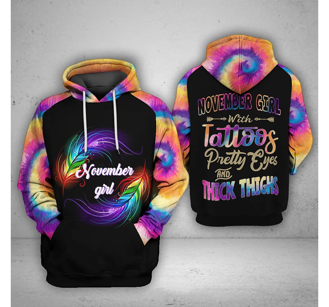 November Girl Feathers 3d 3d Birthday Gift Christmas Or Friends F - 3D Printed Pullover Hoodie