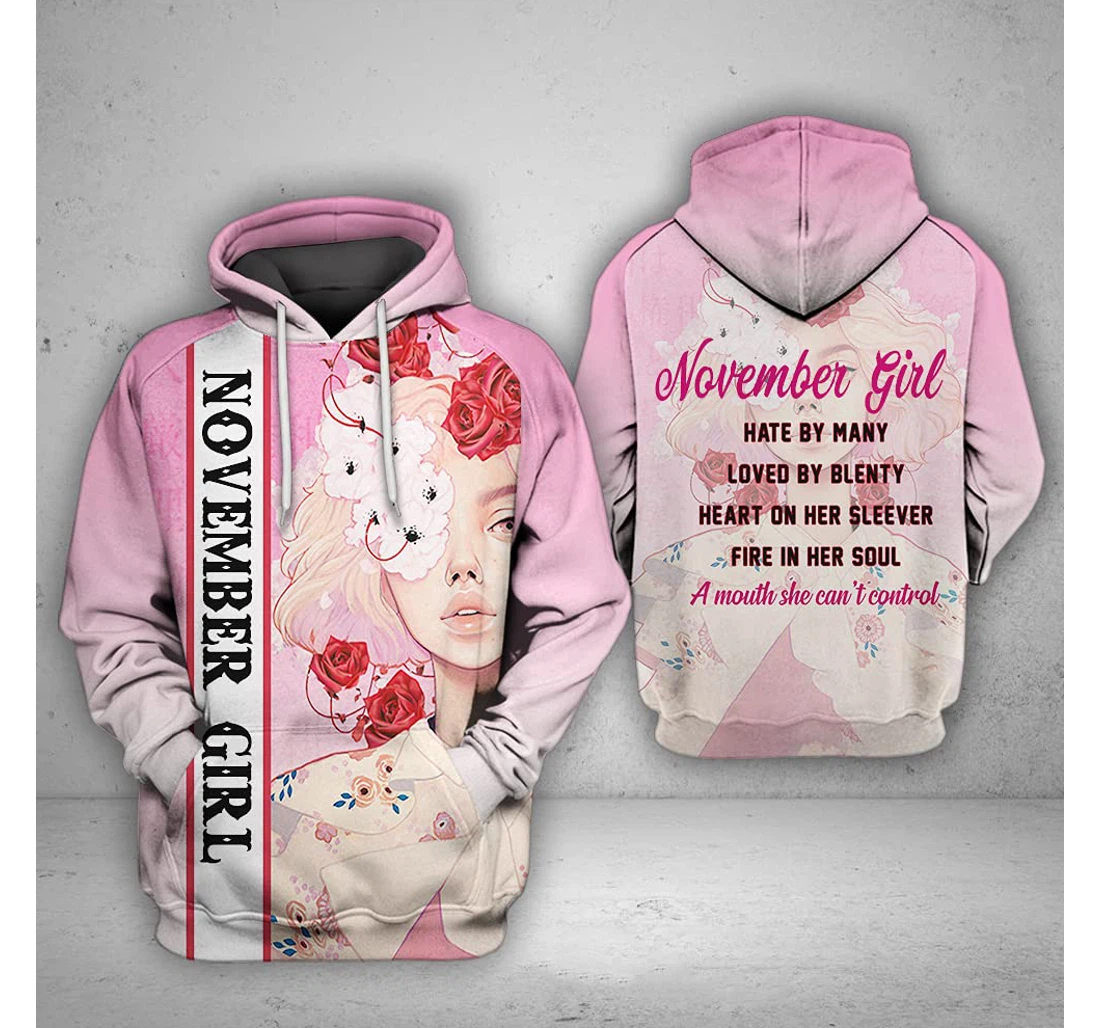 November Girl Fire In Her Soul 3d 3d Birthday Gift Christmas Or Friends F - 3D Printed Pullover Hoodie