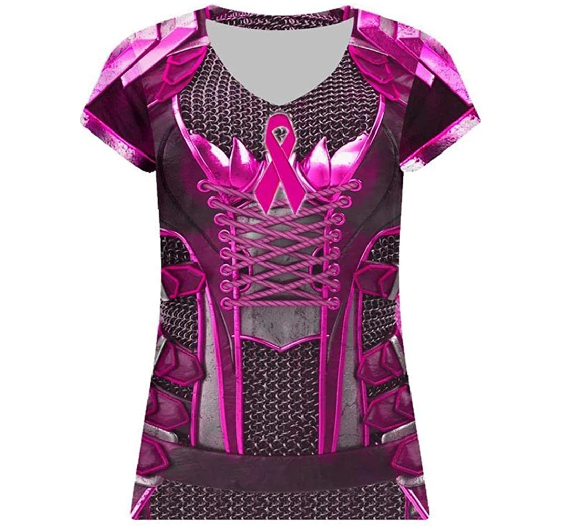 Breast Cancer Warrior Armor Women's V Neck - 3D Printed T-shirt