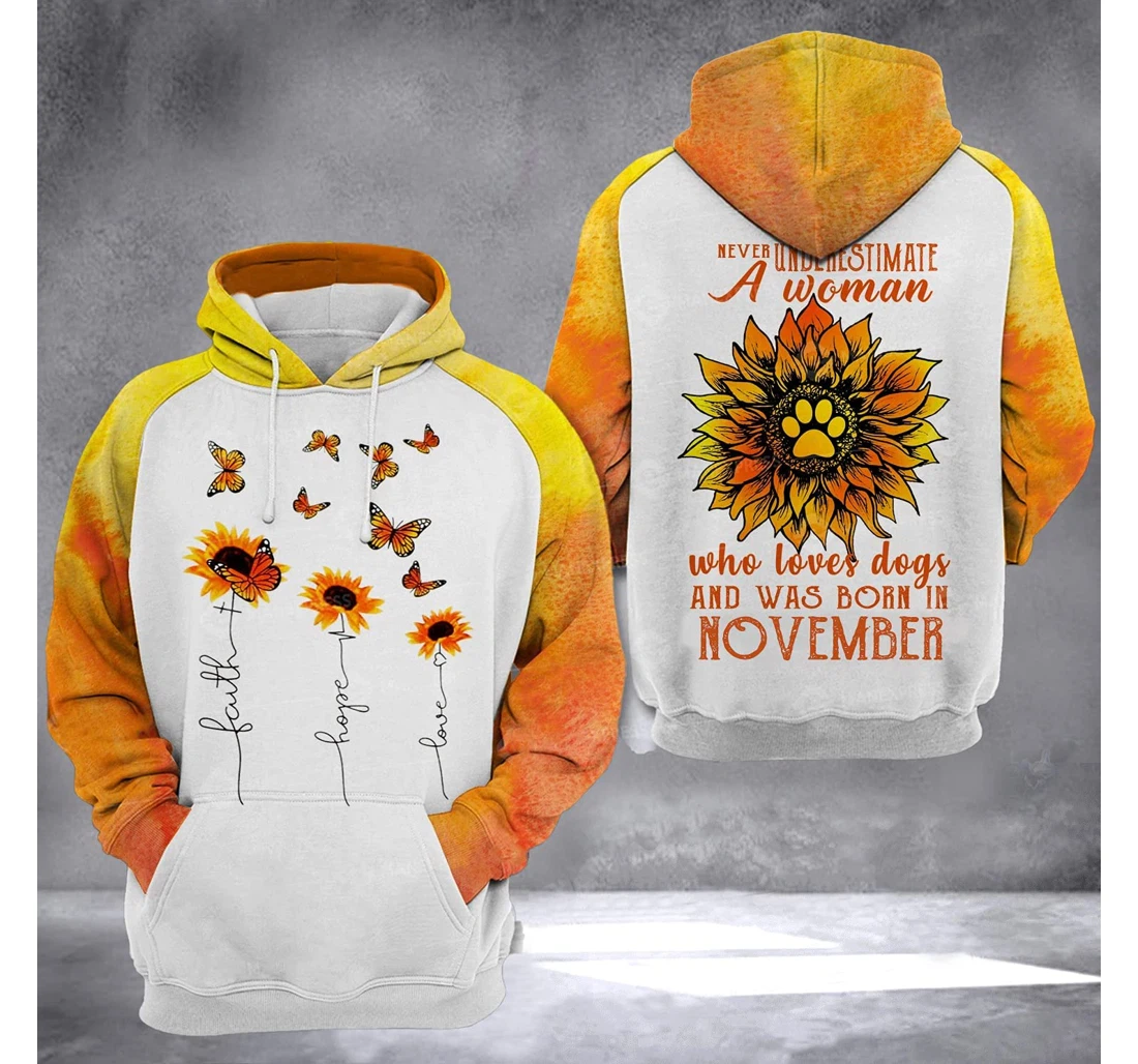 November Girl Flower Butterfly 3d 3d Birthday Gift Christmas Or Friends F - 3D Printed Pullover Hoodie