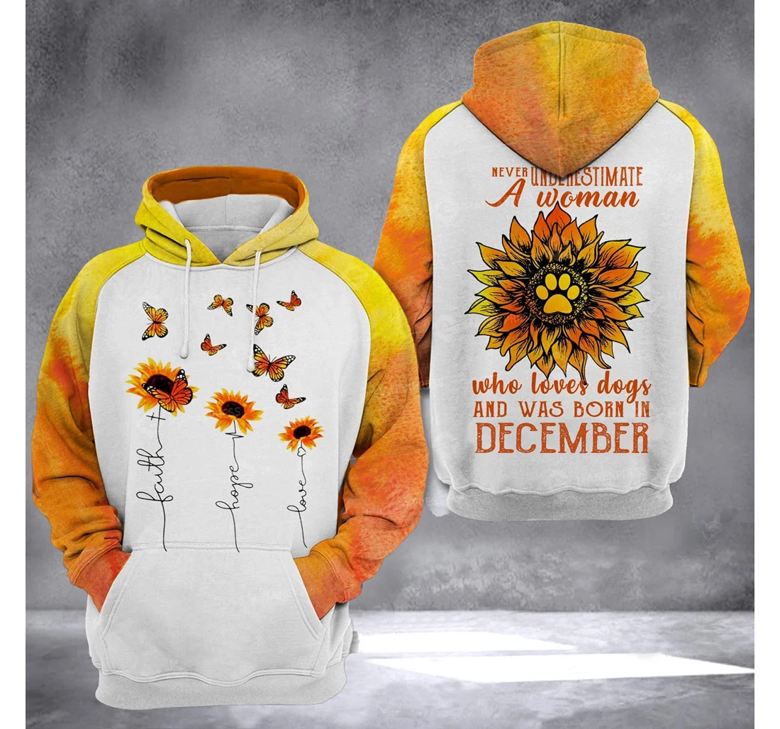 December Girl Flower Butterfly 3d 3d Birthday Gift Christmas Or Friends F - 3D Printed Pullover Hoodie