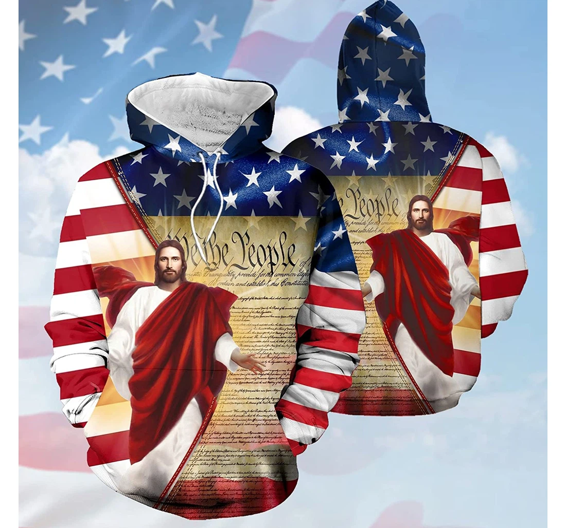 Jesus American Flag We The People Christ God Christians Jacket Unisex- God Bless Birthday Gift Christmas Or Friends D3 - 3D Printed Pullover Hoodie