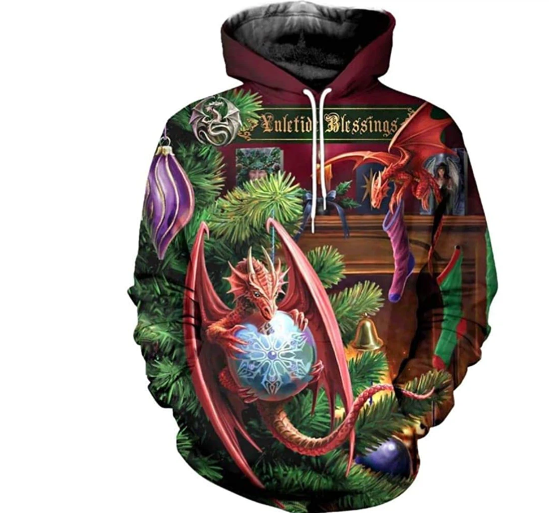 Dragon Christmas Jacket Included White - 3D Printed Pullover Hoodie