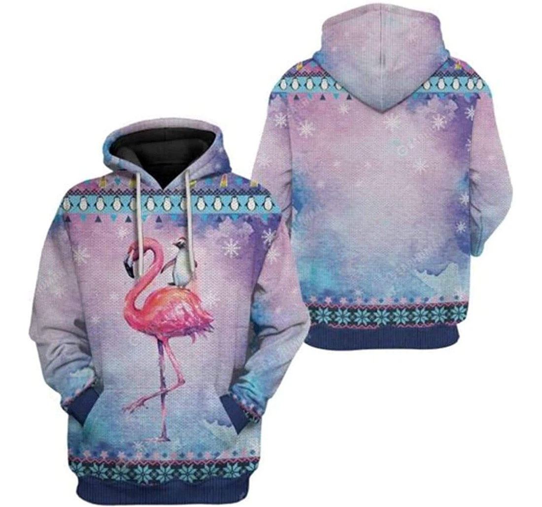 Ugly Peguin Riding Flamingo Christmas Jacket Included White - 3D Printed Pullover Hoodie