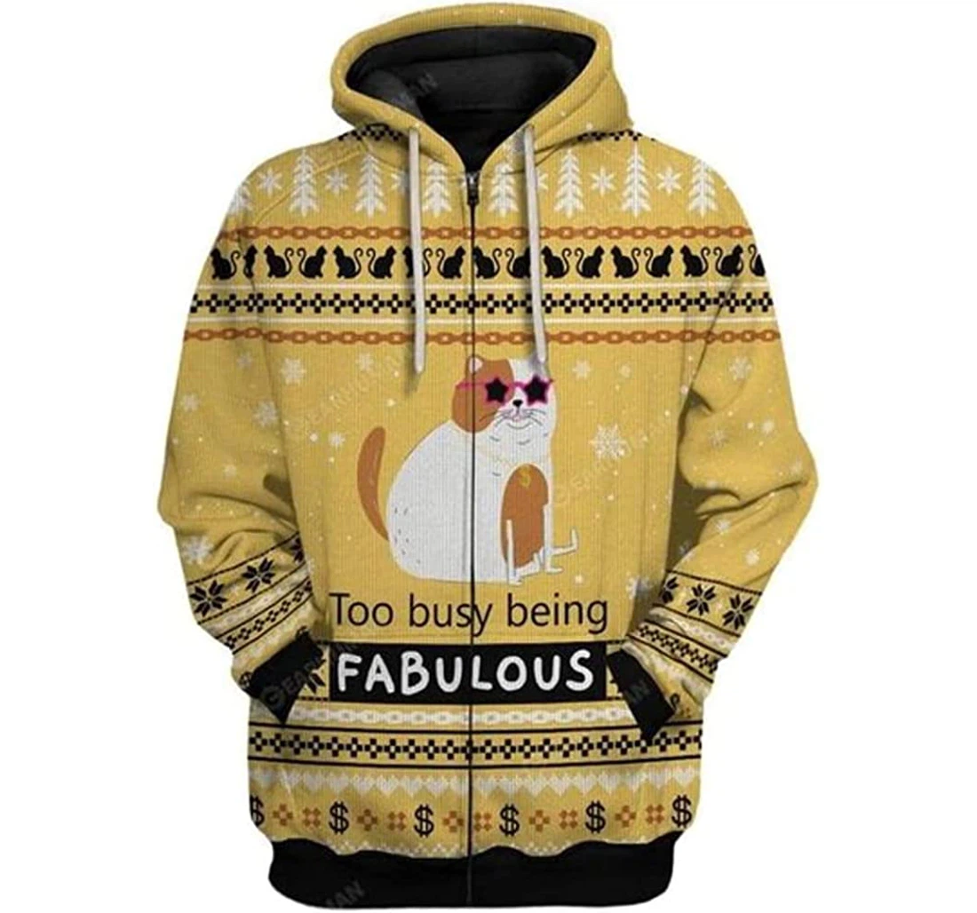 Ugly Christmas Too Busy Being Fabulous Jacket Included White - 3D Printed Pullover Hoodie