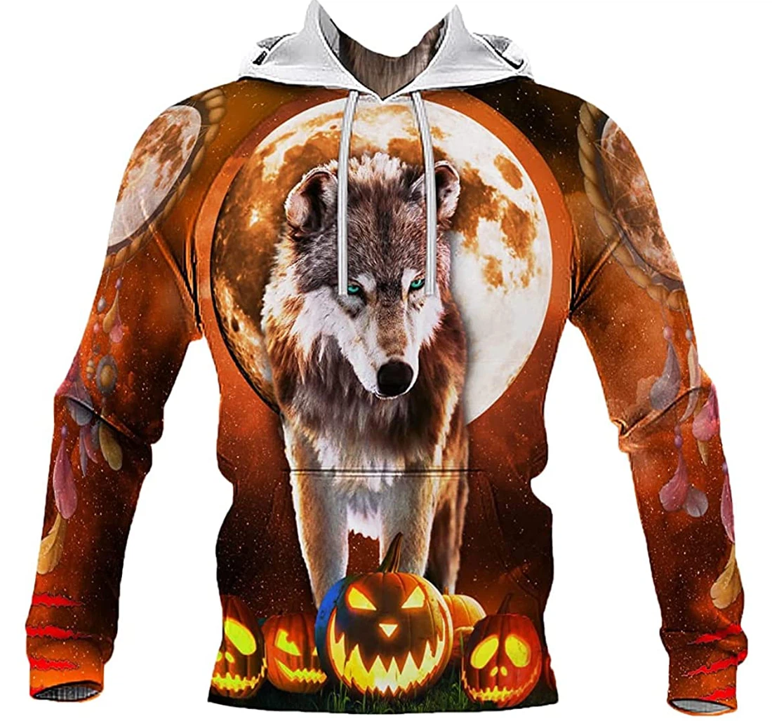 Halloween Wolf Pumpkin Smile Sportwear Up - 3D Printed Pullover Hoodie