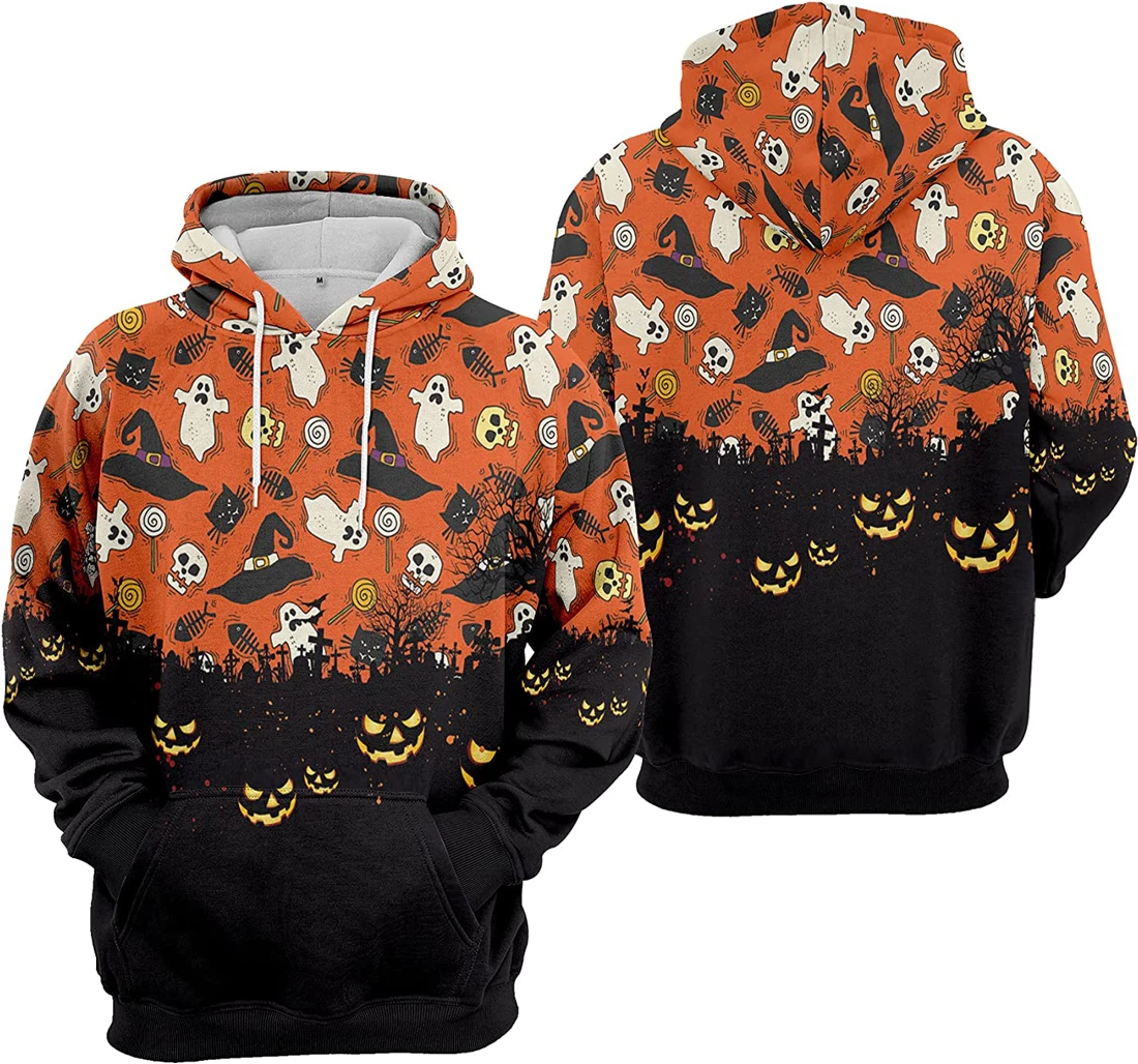 Cemetery Pumpkin Spider Seamless Pattern Halloween - 3D Printed Pullover Hoodie