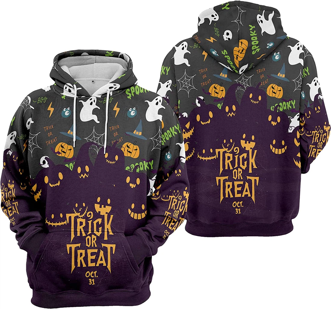 Trick Or Treat Oct Pumpkin Bat Cobweb Cat Halloween - 3D Printed Pullover Hoodie