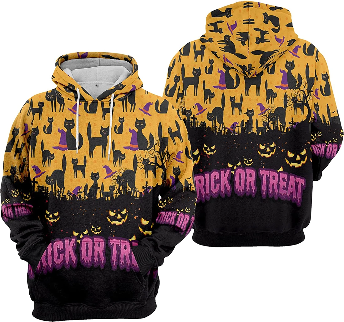 Trick Or Treat Pumpkin Cemetery Spiders Seamless Pattern Halloween - 3D Printed Pullover Hoodie