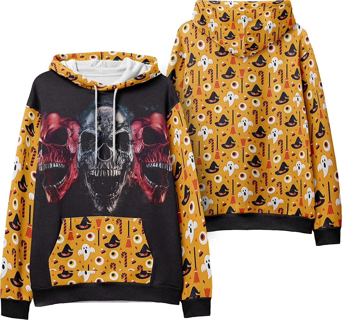 Demon Skulls Monster Mask Seamless Pattern Halloween - 3D Printed Pullover Hoodie