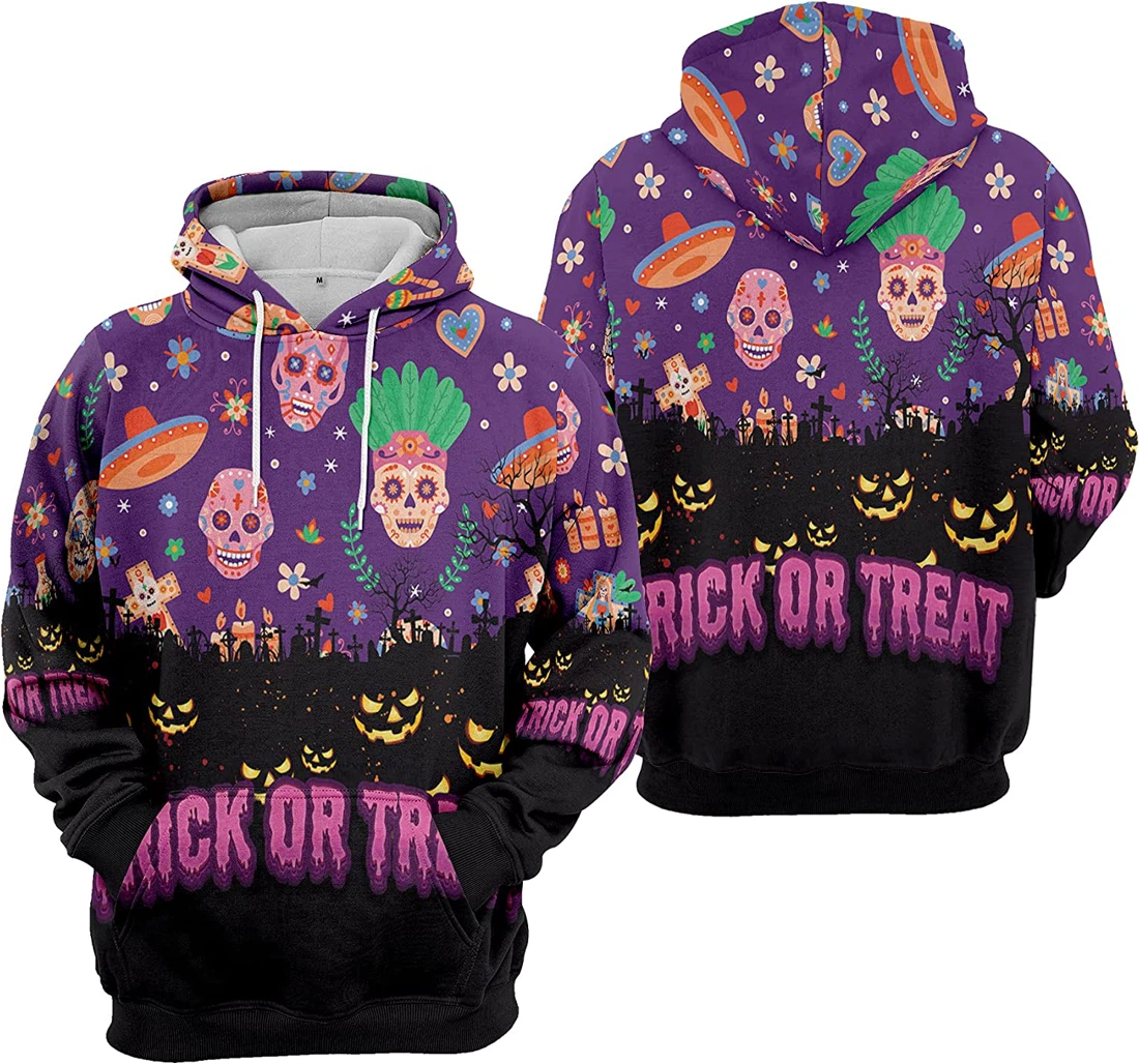 Trick Or Treat Pumpkin Cemetery Ghost Seamless Pattern 3 Halloween - 3D Printed Pullover Hoodie