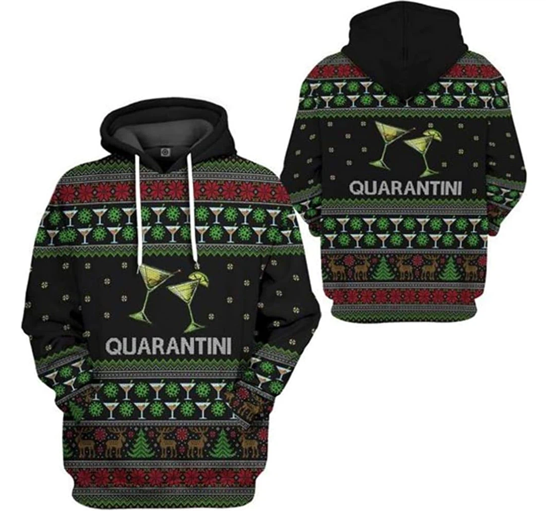 Quarantini Ugly Christmas Jacket Included White - 3D Printed Pullover Hoodie