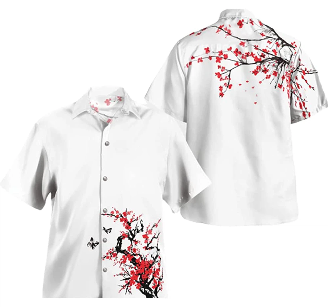 Personalized Japanese Sakura Cherry Blossom Art Hawaiian Shirt, Button Up Aloha Shirt For Men, Women