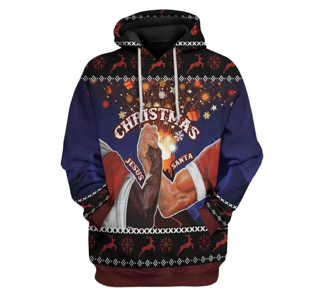 Ugly Epic Handshake Santa Jesus Christmas Custom T-shirts - 3D Printed Pullover Hoodie