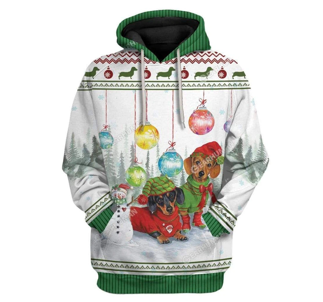 Ugly Dachshund Through The Snow Christmas Custom T-shirts - 3D Printed Pullover Hoodie